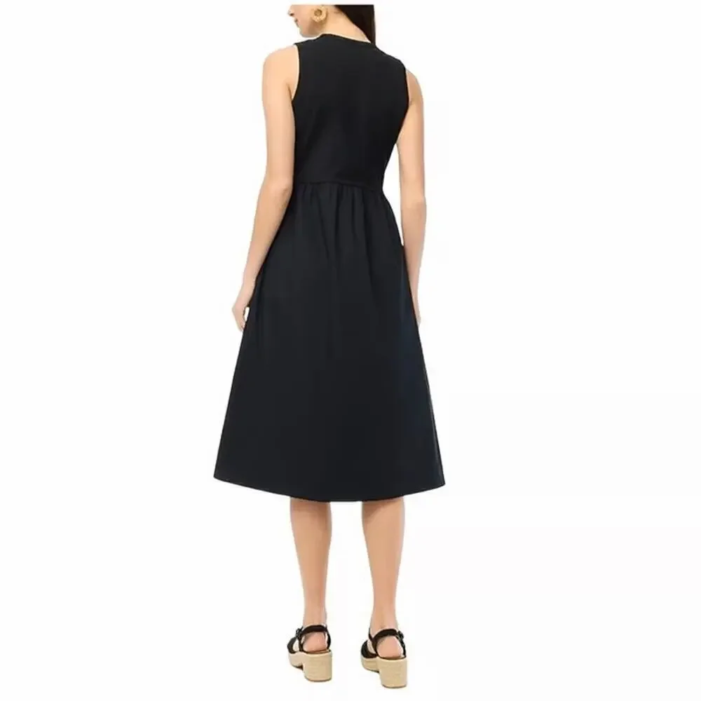 J. Crew Factory Dress High-Neck Mix-Knit Sleeveless A-Line Midi Black NWT M